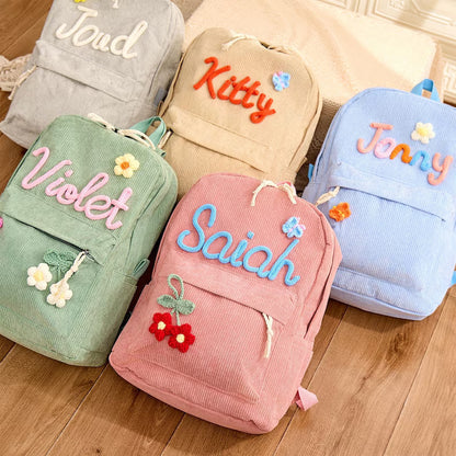 Etsy-style name logo, lettered velvet large-capacity backpack
